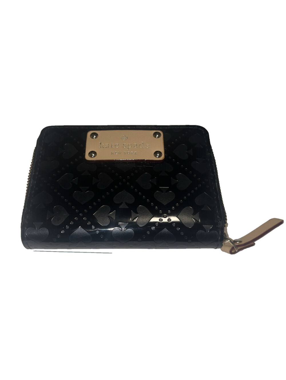 Kate Spade Black Embossed Patent Continental Zip Wallet Card Holder Wallet